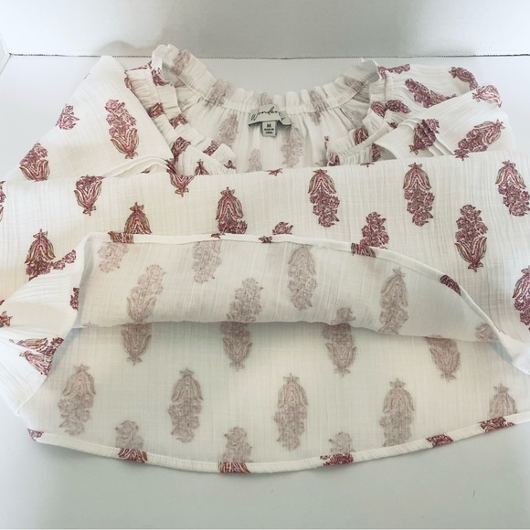 Wonderly Womens Top Blouse Raglan Sleeves Gathered to Neck Size Medium Vee Neck - Picture 12 of 16